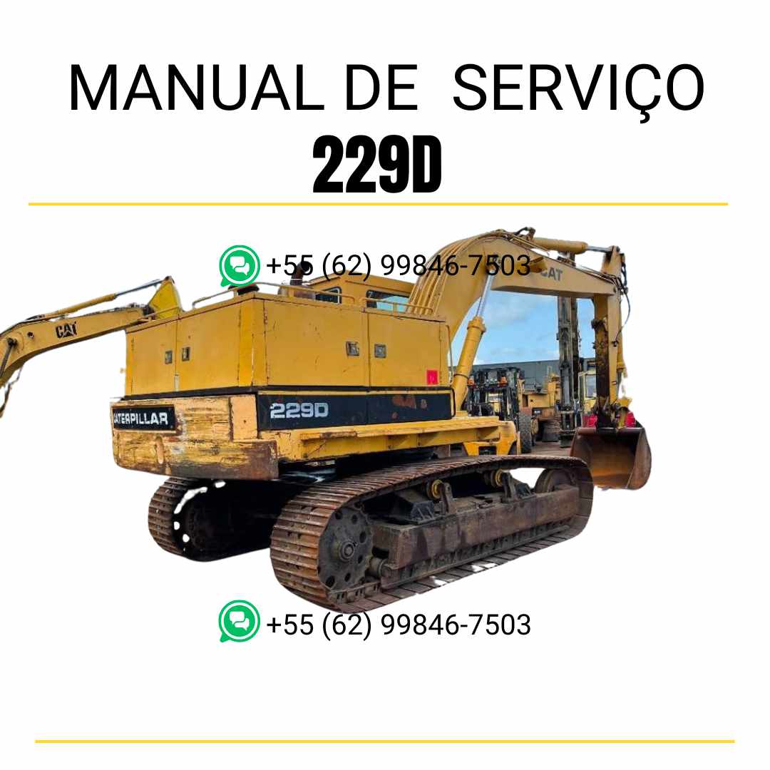 Manual de serviço CATERPILLAR 229D para escavadora, em PDF, no idioma português, com informações detalhadas sobre operação e manutenção.