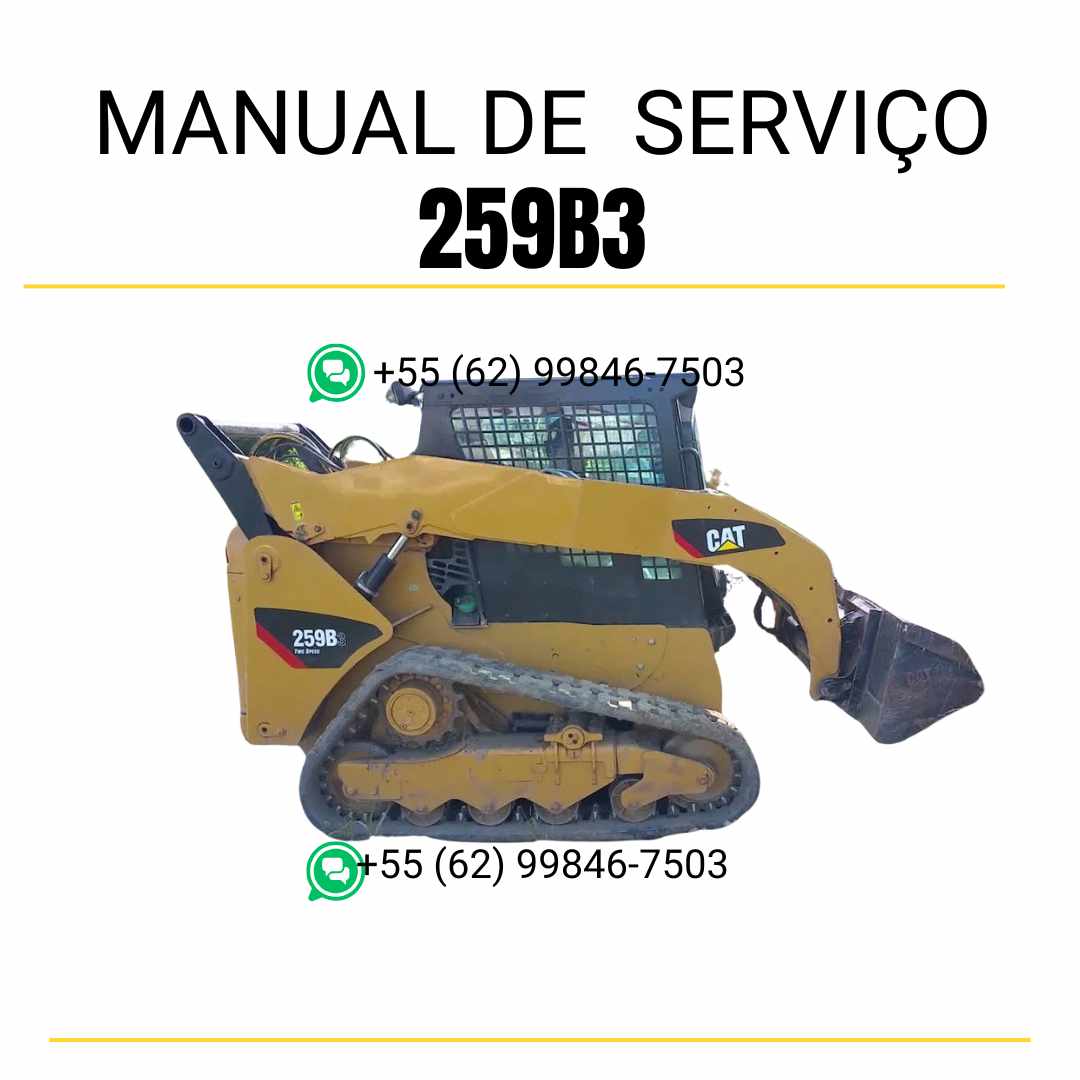 Manual de serviço CATERPILLAR 259B3 para mini carregadeira compacta, PDF em português com instruções detalhadas de operação e manutenção.