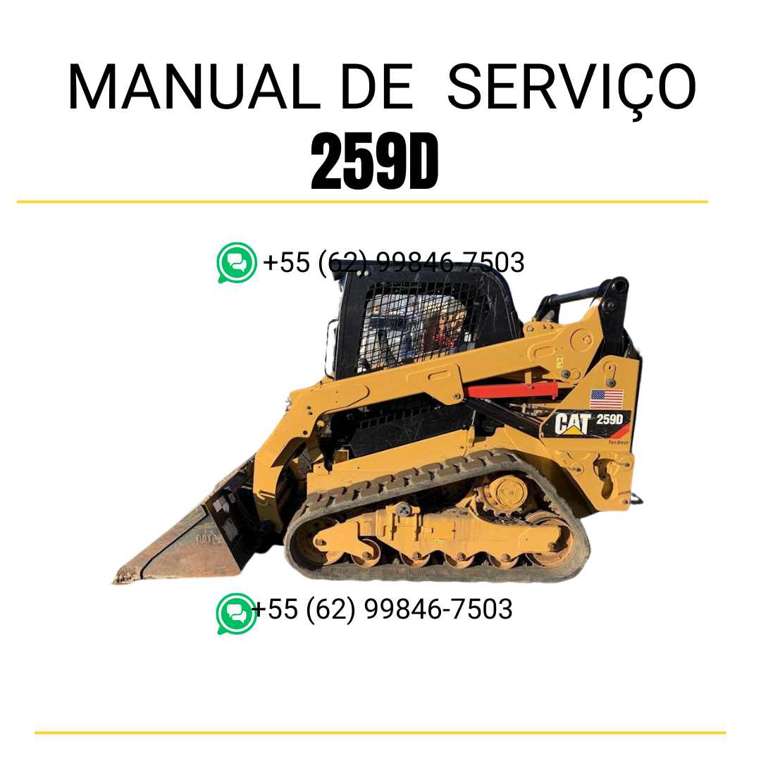 Manual de serviço CATERPILLAR 259D para mini carregadeira compacta, PDF em português com instruções completas de manutenção e operação.