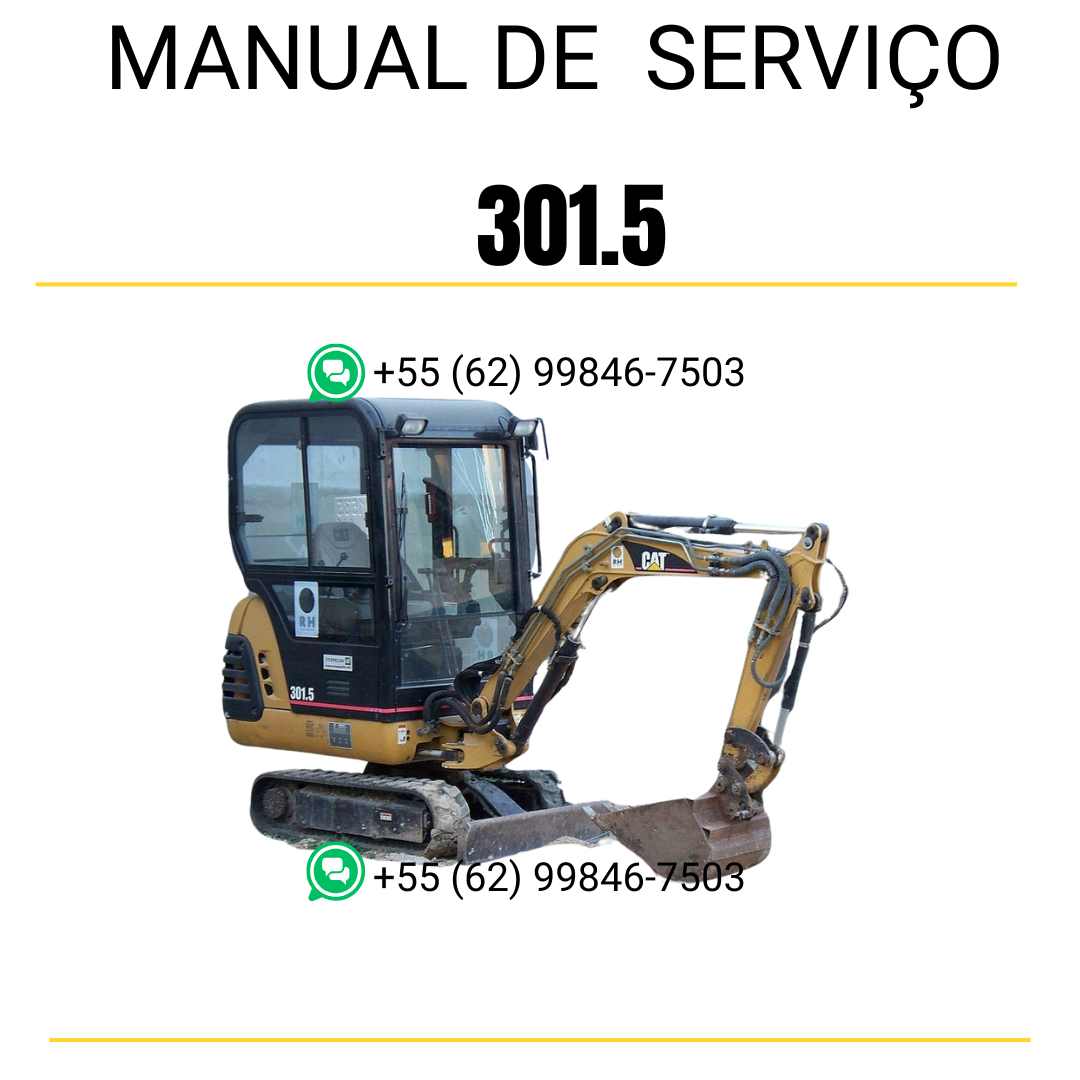 Manual de serviço Caterpillar 301.5 para mini escavadeira hidráulica, PDF em português, completo para manutenção e reparos.