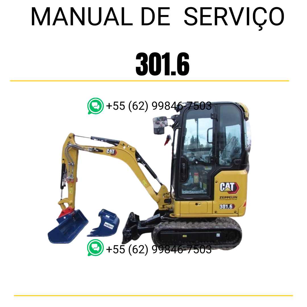 Manual de serviço Caterpillar 301.6 para mini escavadeira hidráulica, PDF em português, completo para manutenção e reparos.