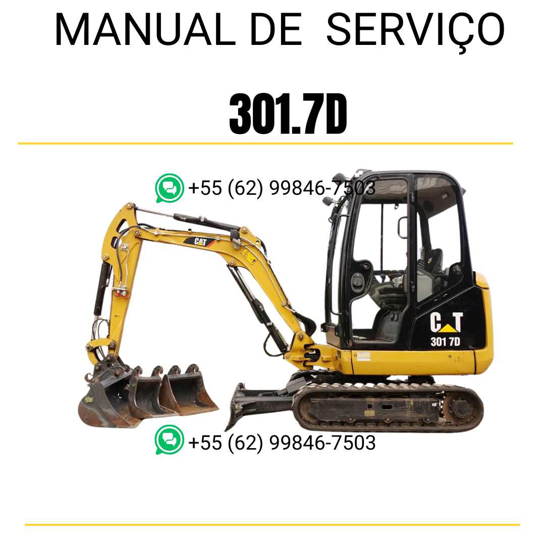 Manual de serviço Caterpillar 301.7D para mini escavadeira hidráulica, PDF em português, completo para manutenção e reparos.