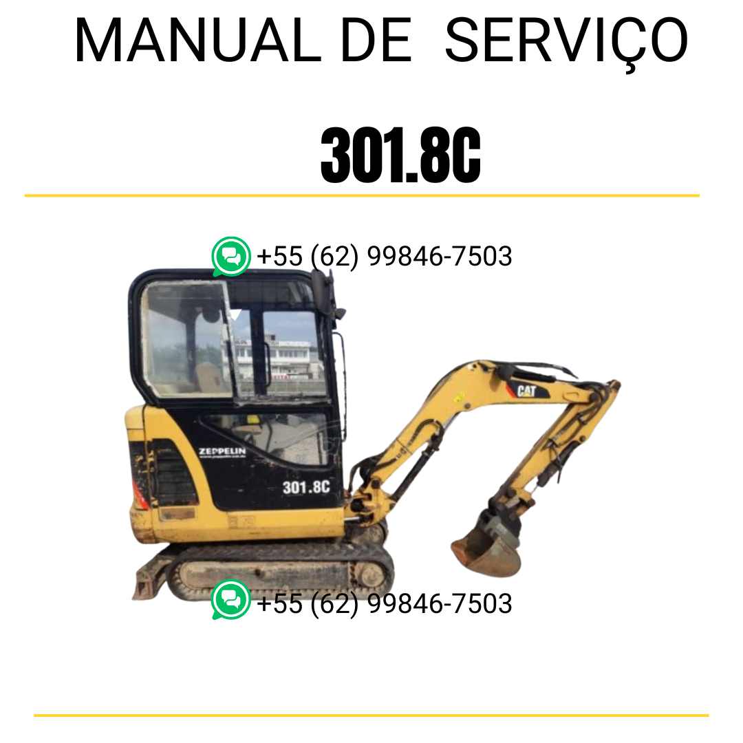 Manual de serviço Caterpillar 301.8C para mini escavadeira hidráulica, PDF em português, completo para manutenção e reparos.