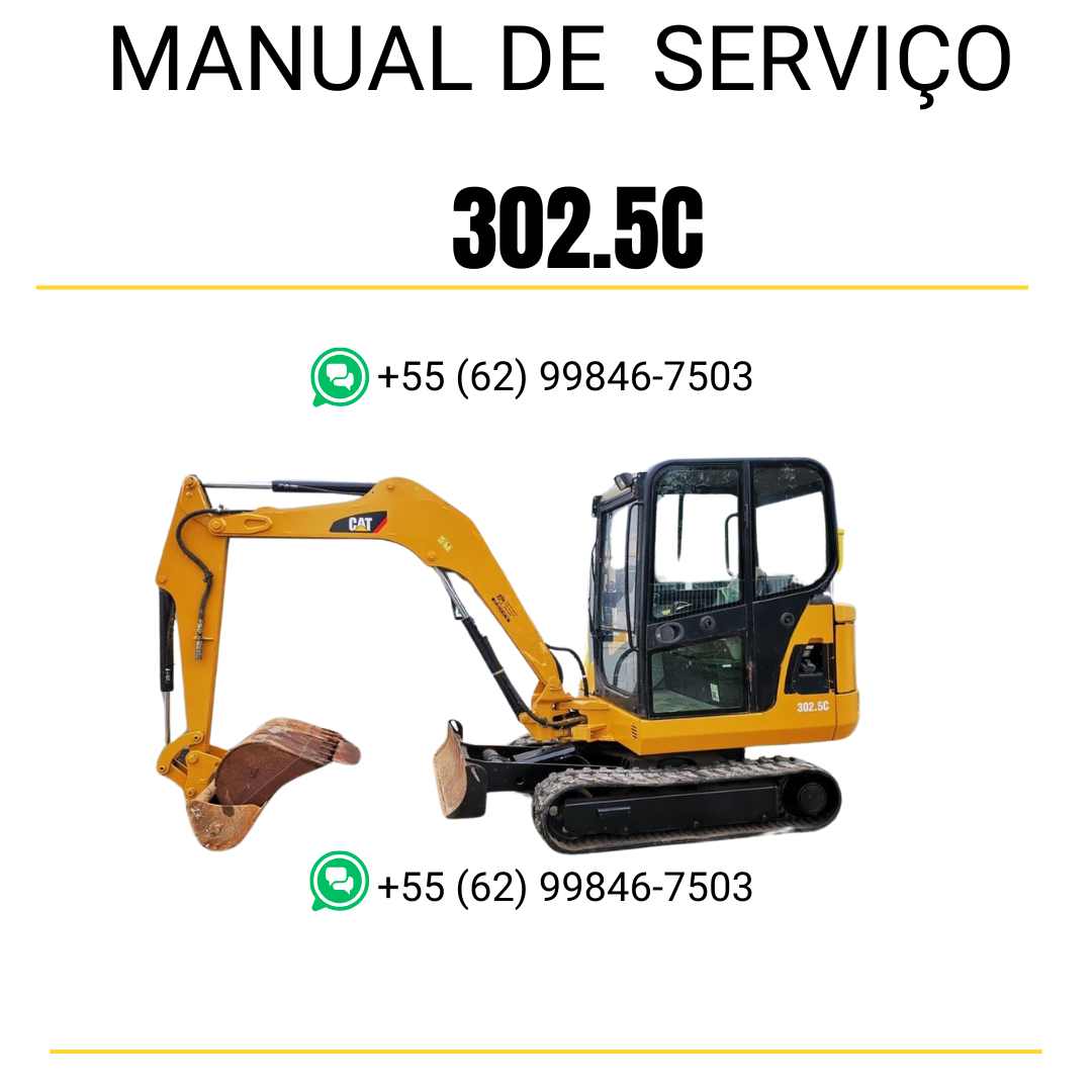 Manual de serviço Caterpillar 302.5C para mini escavadeira hidráulica, PDF em português, completo para manutenção e reparos.