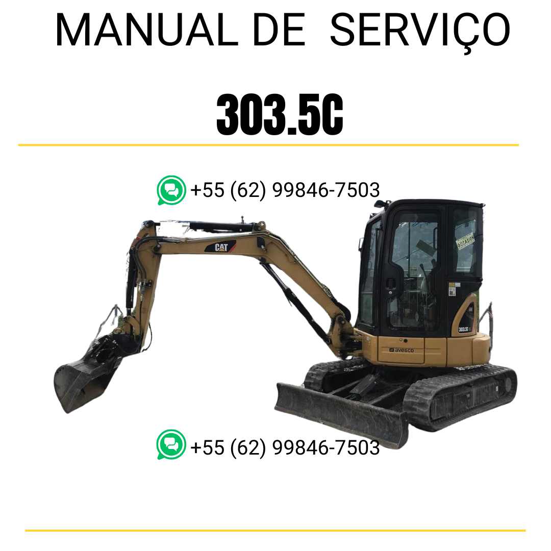 Manual de serviço Caterpillar 303.5C para mini escavadeira hidráulica, PDF em português, completo para manutenção e reparos.