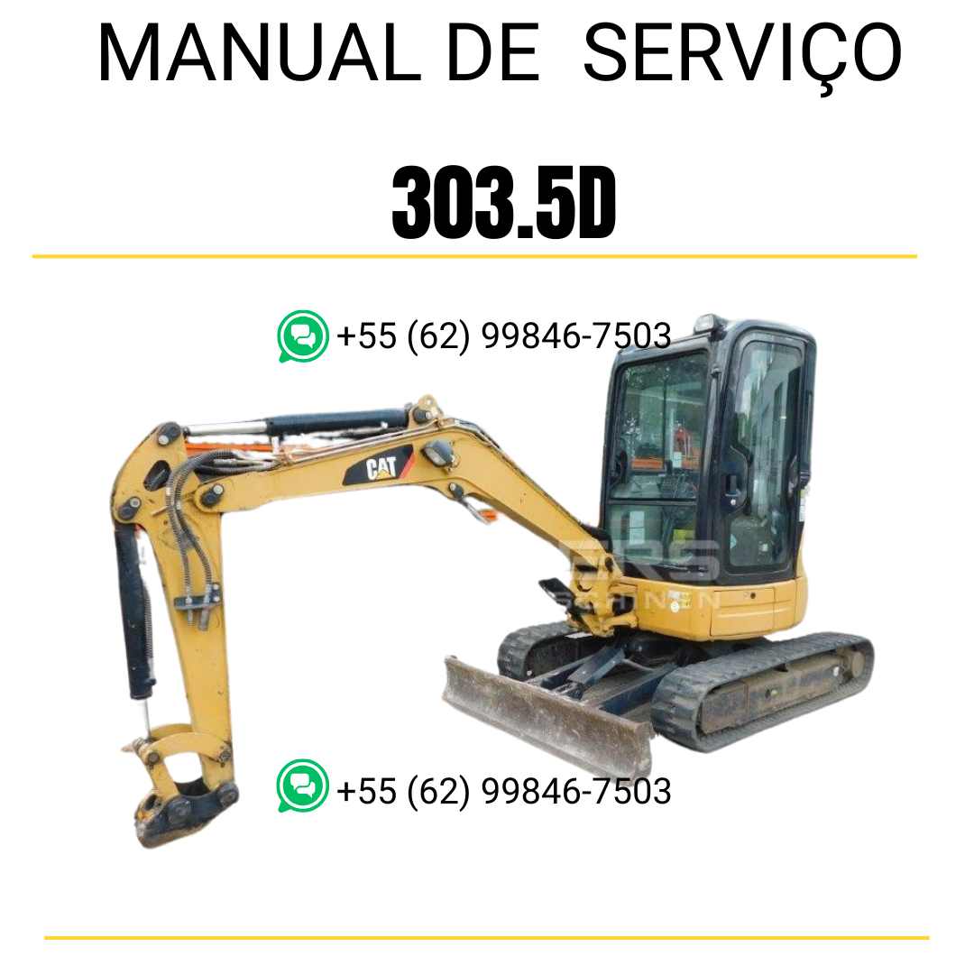 Manual de serviço Caterpillar 303.5D para mini escavadeira hidráulica, PDF em português, completo para manutenção e reparos.