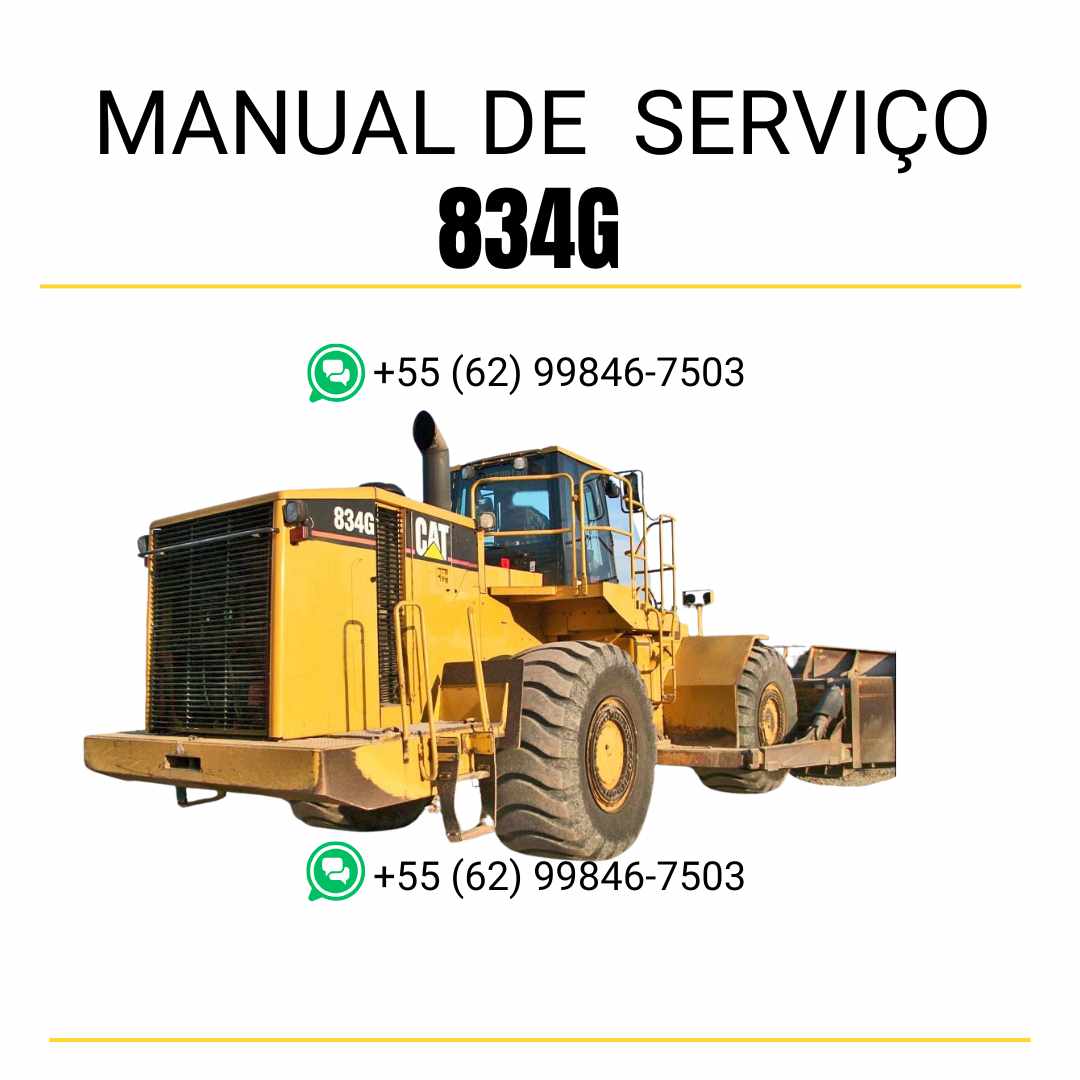 Manual de serviço Caterpillar 834G em PDF para trator de rodas, trazendo instruções de manutenção, diagramas ilustrados e informações técnicas completas
