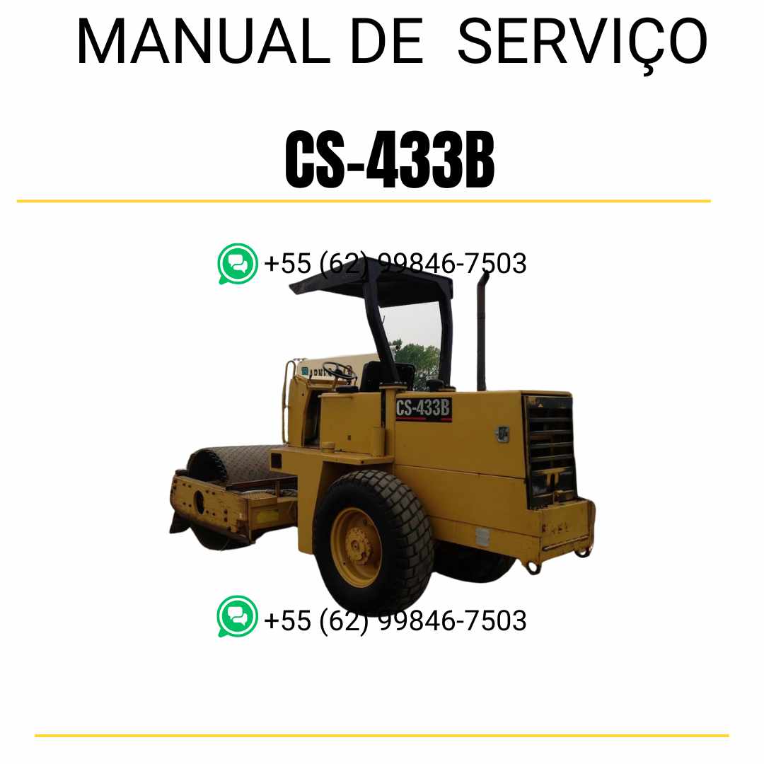 Manual de serviço Caterpillar CS-433B em inglês para rolo compactador vibratório, PDF completo com instruções técnicas de manutenção e guias de reparo