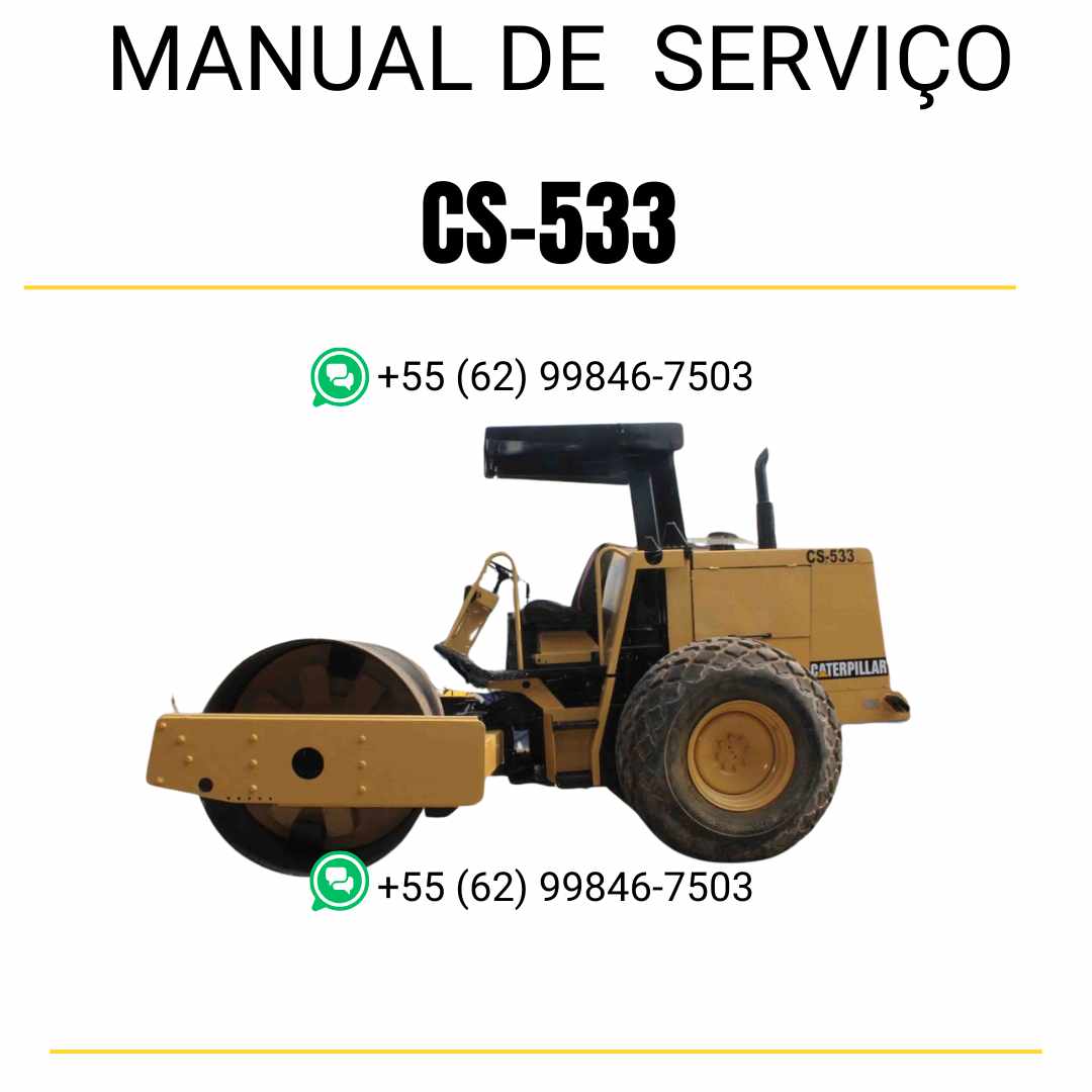 Manual de serviço Caterpillar CS-533 em inglês para rolo compactador vibratório, PDF completo com instruções técnicas de manutenção e guias detalhados