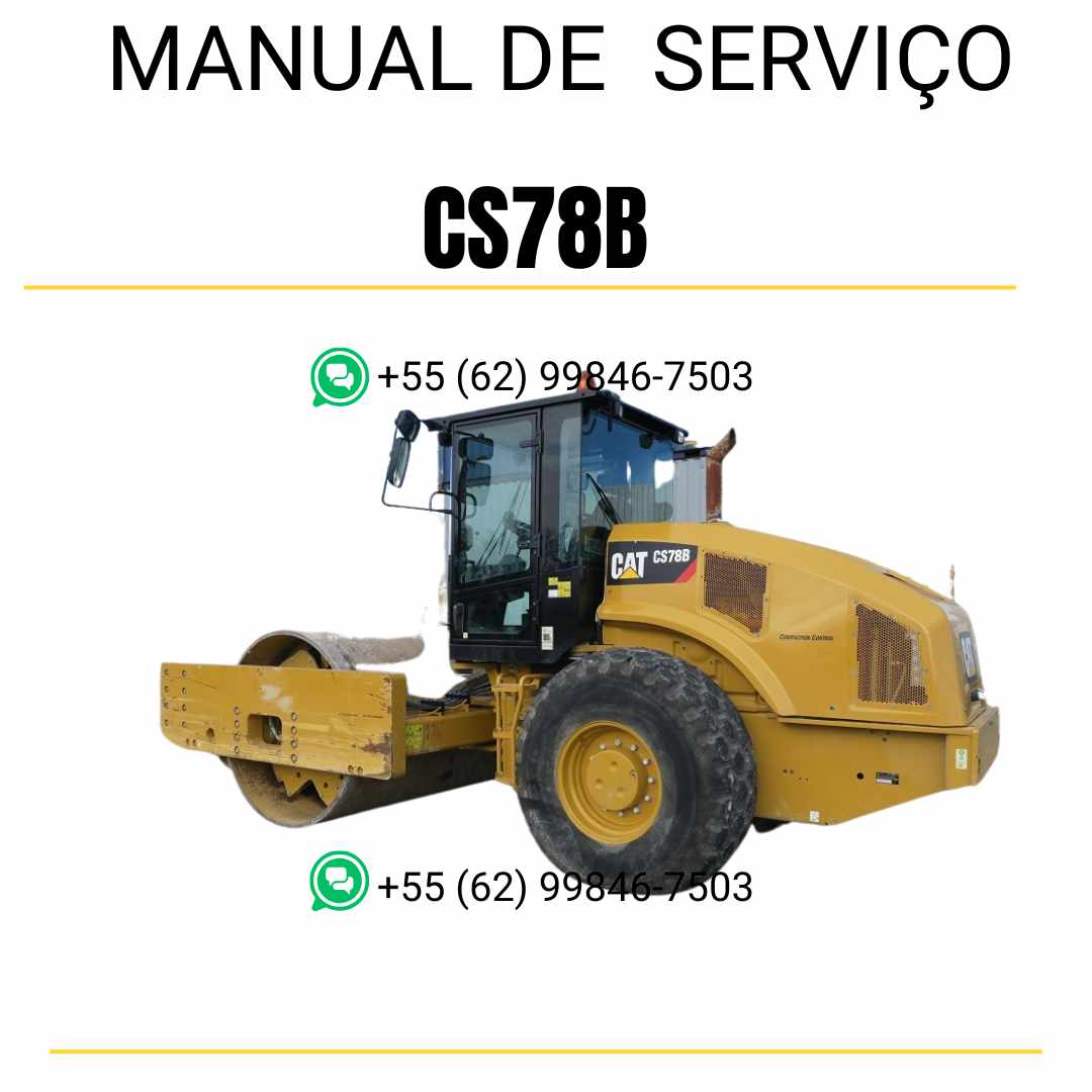 Manual de serviço Caterpillar CS78B em inglês para rolo compactador vibratório, PDF completo com instruções detalhadas de manutenção e guias técnicos