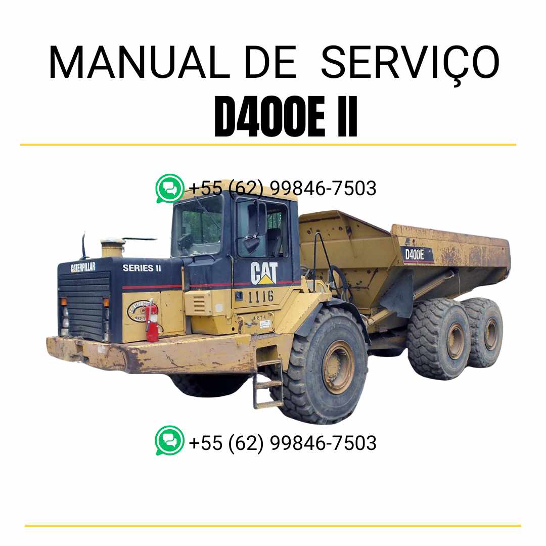 Manual de serviço Caterpillar D400E II caminhão articulado em PDF, material em inglês com instruções técnicas detalhadas para manutenção e reparos