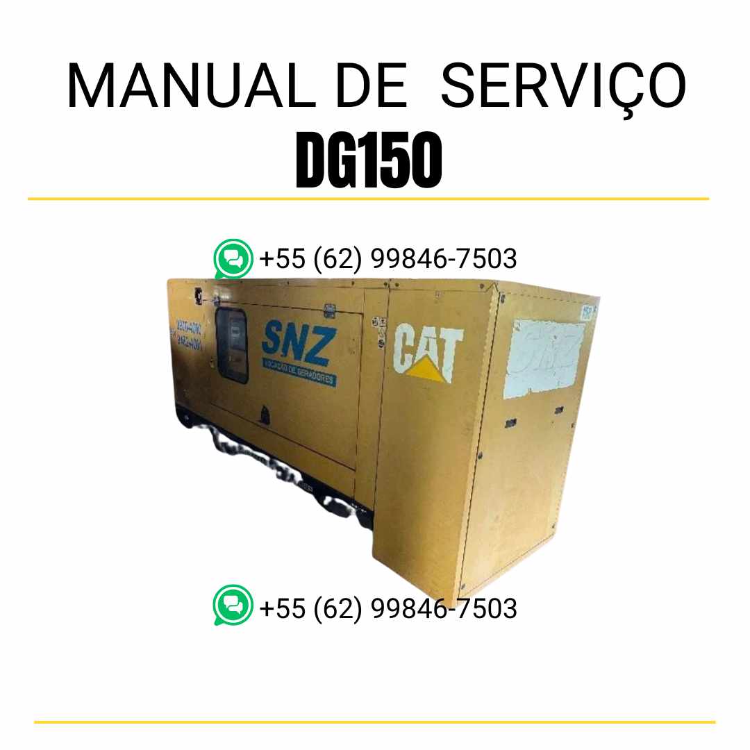 Manual de serviço em PDF do grupo gerador Caterpillar DG150 com instruções técnicas detalhadas para manutenção preventiva, diagnóstico e reparos