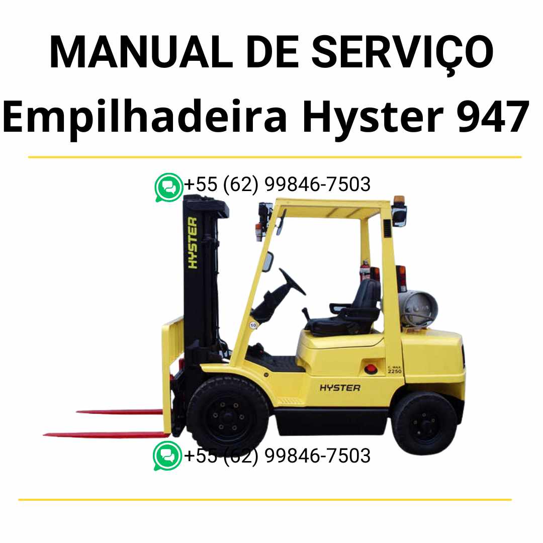 Manual de serviço e diagnóstico Hyster para empilhadeiras em PDF com 947 páginas, incluindo códigos de erro, testes elétricos e instruções completas de manutenção.