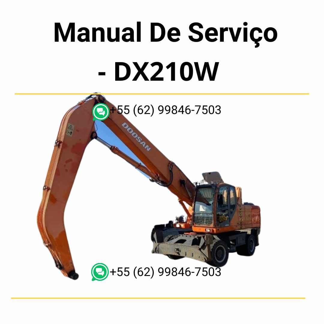 Manual de serviço em PDF do escavador hidráulico Doosan DX210W com instruções técnicas completas para manutenção, reparo e ajustes detalhados