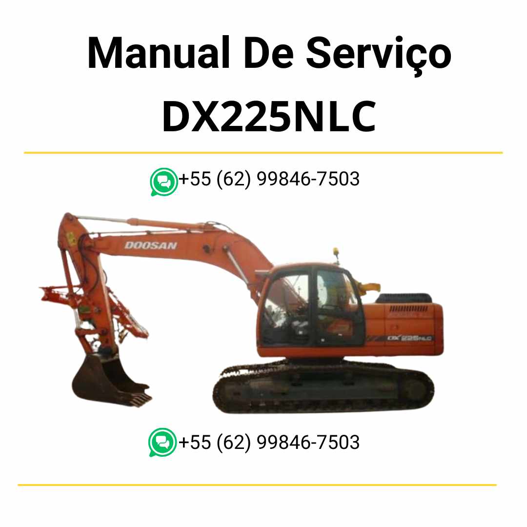 Manual de serviço em PDF do escavador hidráulico Doosan DX225NLC com instruções técnicas completas para manutenção, reparo e ajustes detalhados