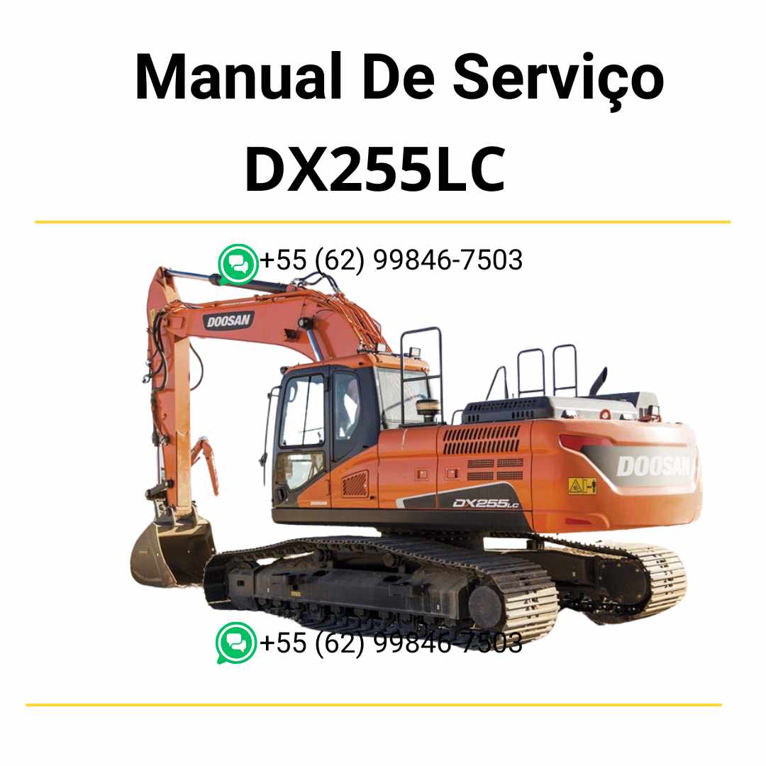Manual de serviço em PDF do escavador hidráulico Doosan DX255LC com orientações técnicas detalhadas para manutenção, reparo e ajustes completos
