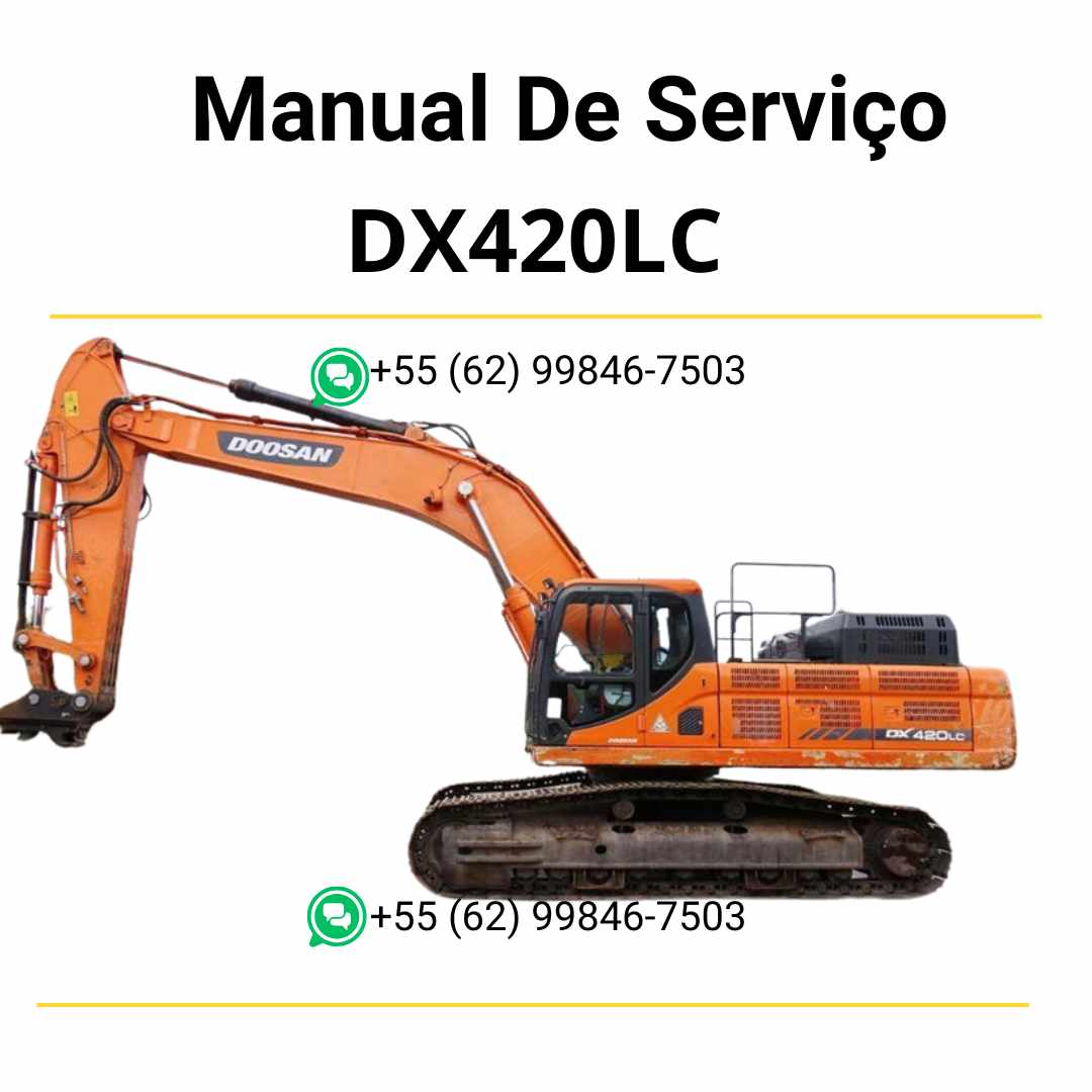 Manual de serviço em PDF do escavador hidráulico Doosan DX420LC com instruções técnicas detalhadas para manutenção, reparo e ajustes completos