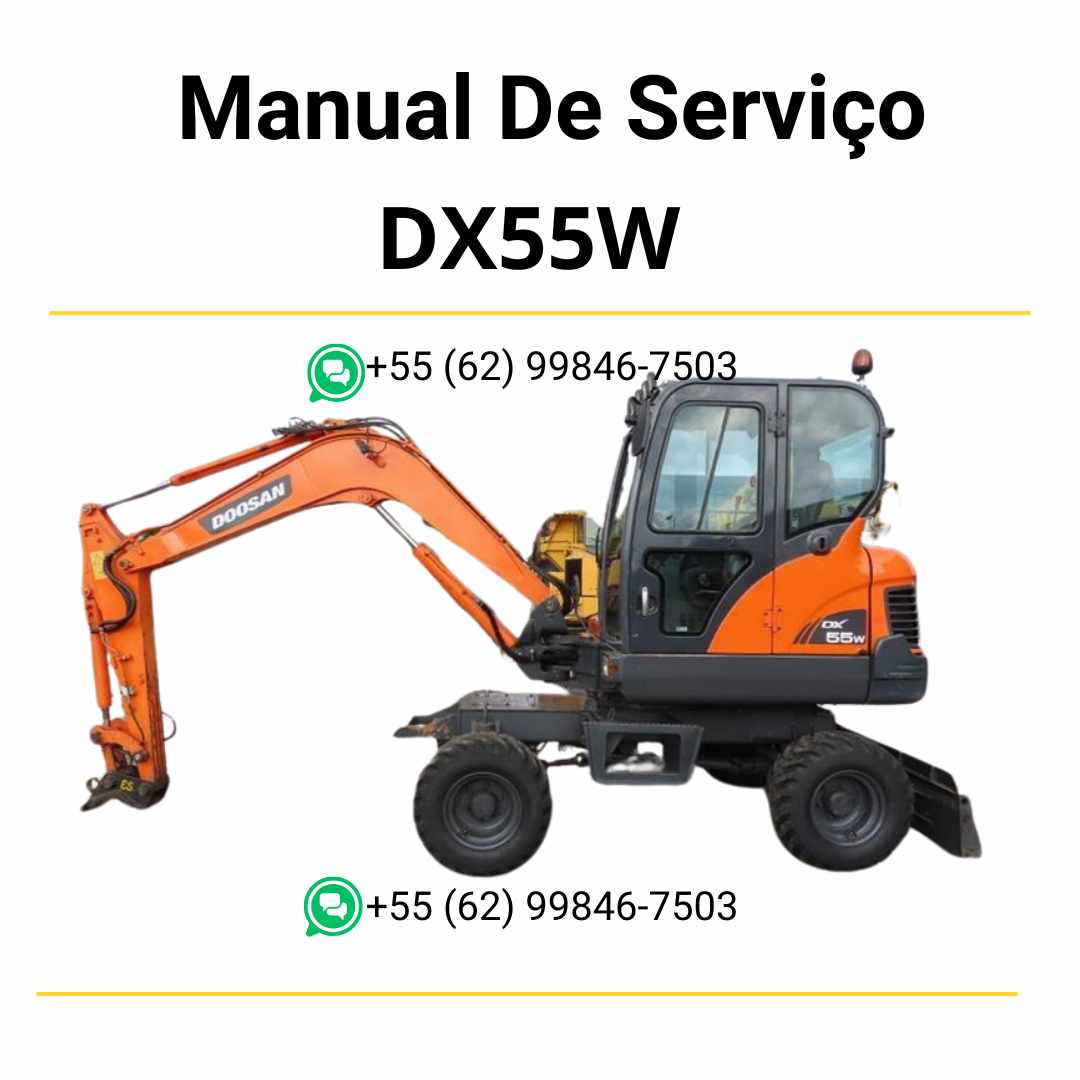 Manual de serviço em PDF do escavador hidráulico Doosan DX55W com instruções detalhadas para reparo, manutenção e ajustes técnicos
