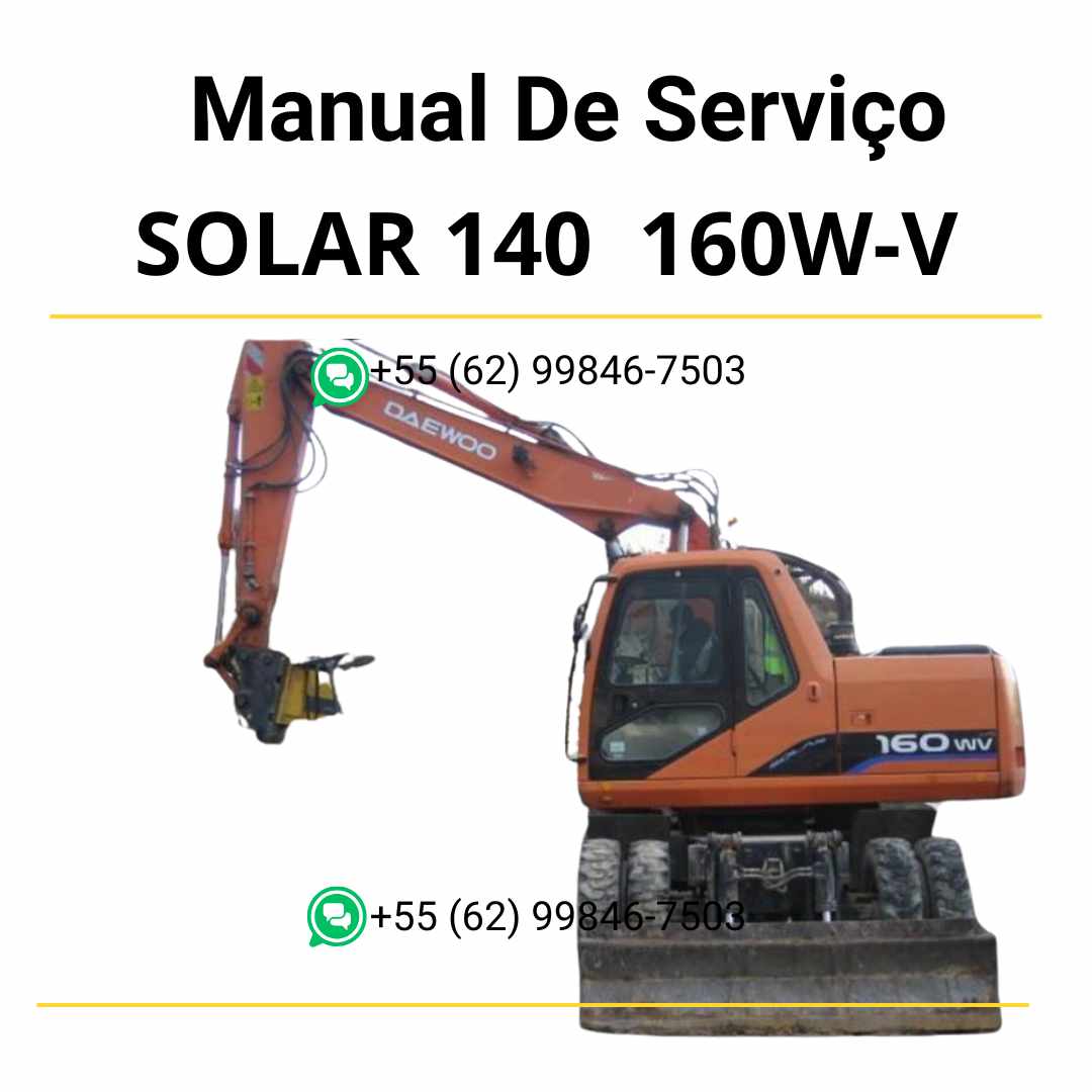 Manual de serviço em PDF dos escavadores hidráulicos Doosan Solar 140 e 160W-V com instruções técnicas completas para reparo e manutenção
