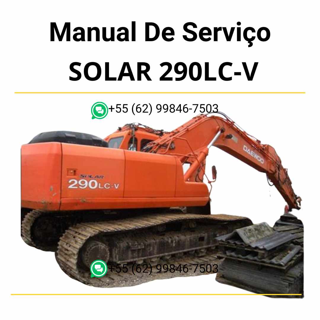 Manual de serviço em PDF do escavador hidráulico Doosan Solar 290LC-V com orientações técnicas detalhadas para reparo, manutenção e ajustes