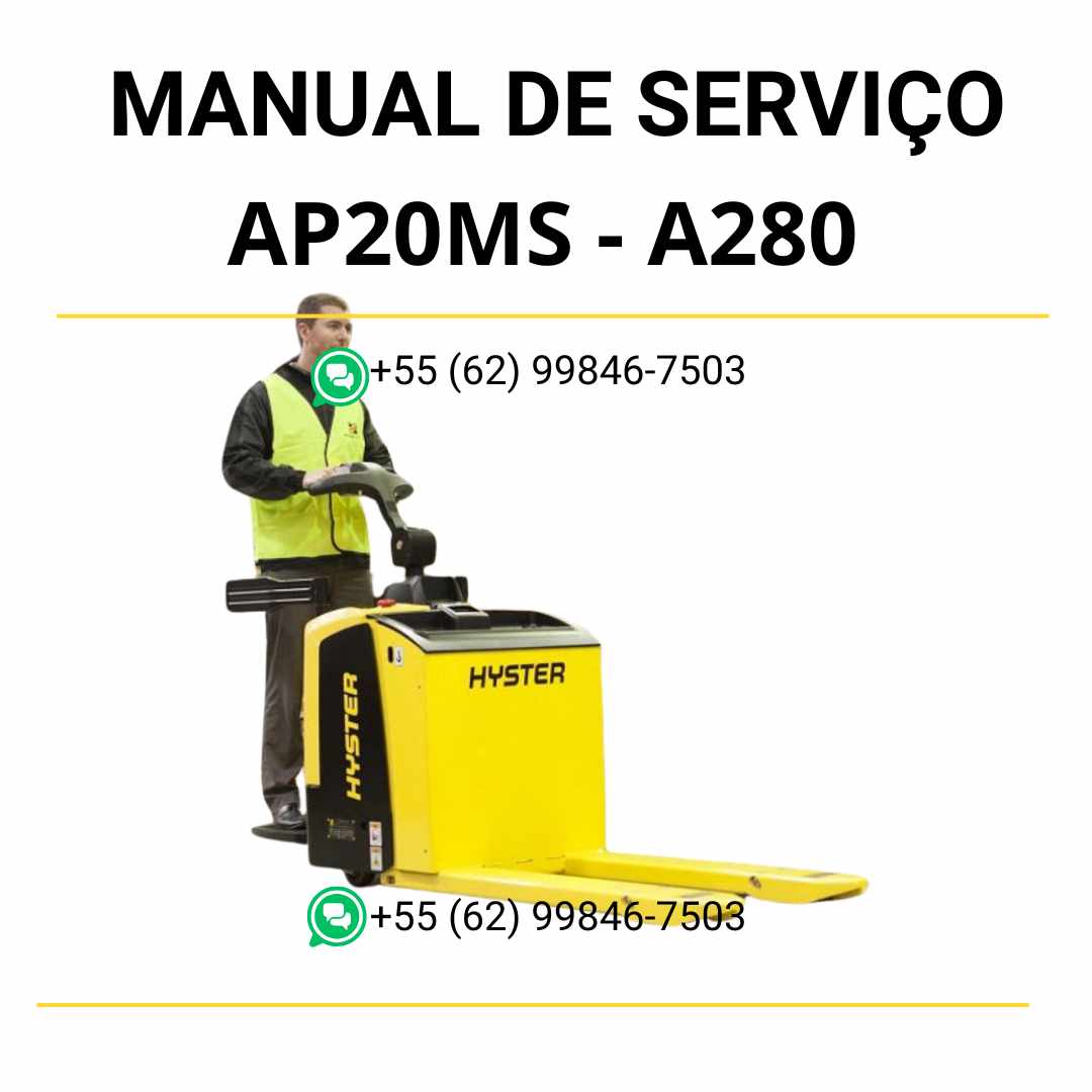 Manual de serviço Hyster AP2.0MS (A280) em PDF com instruções detalhadas de reparo, manutenção preventiva e diagramas técnicos completos.