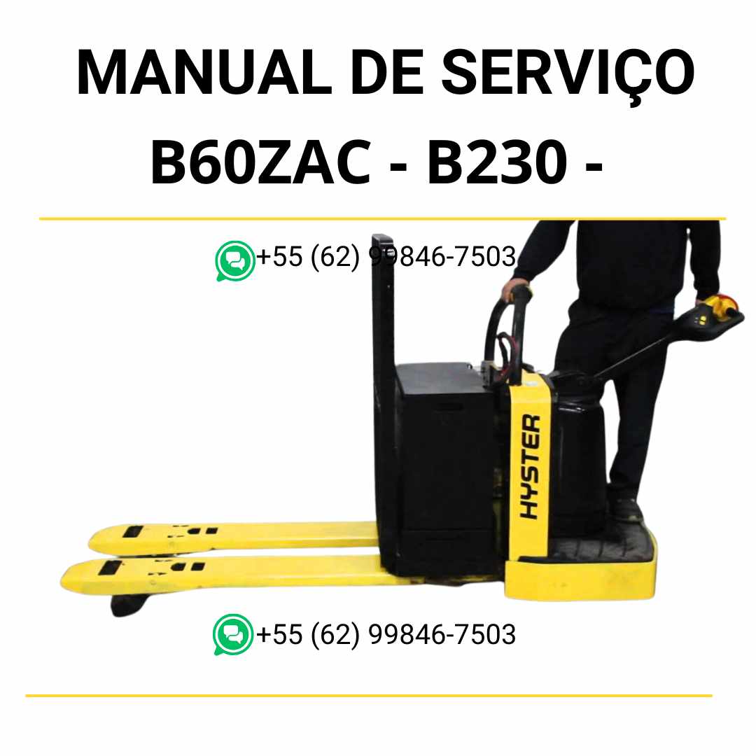 Manual de serviço Hyster B60ZAC (B230) em PDF com ilustrações técnicas detalhadas, instruções de reparo e guia completo de manutenção elétrica.