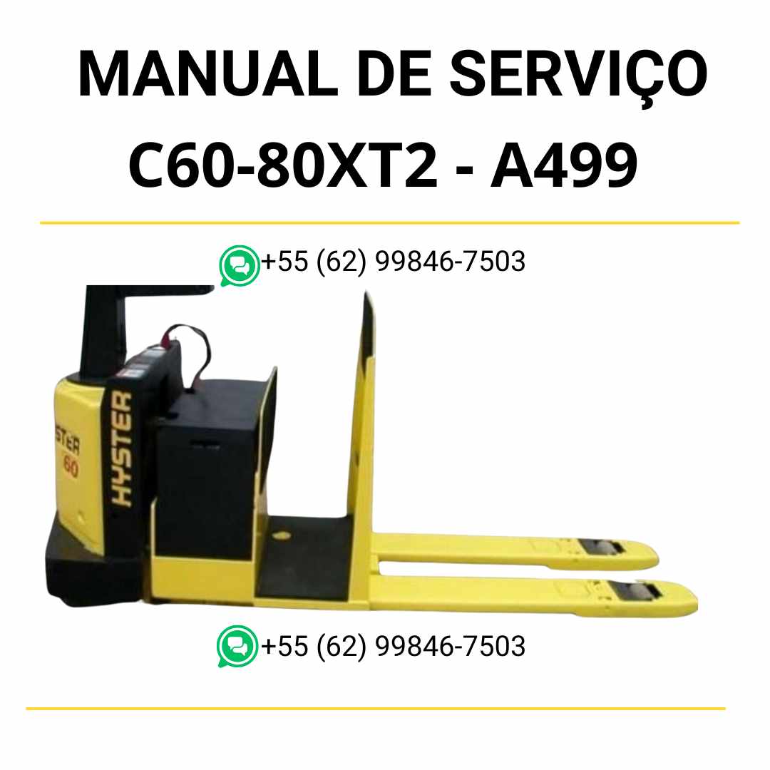 Manual de serviço Hyster C60-80XT2 em PDF, com ilustrações técnicas e instruções completas para manutenção e reparos de paleteiras.