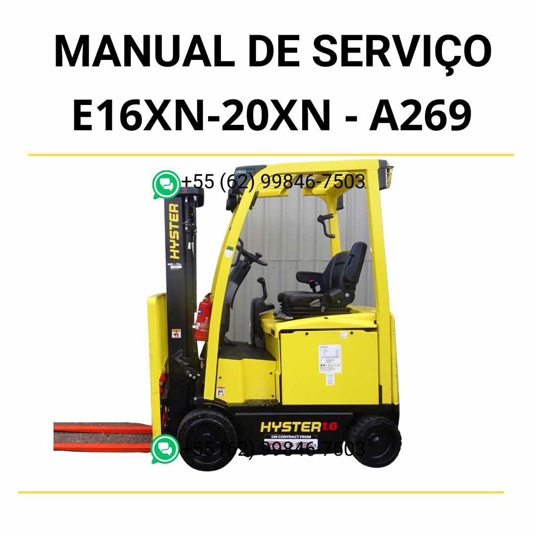Manual de serviço Hyster E1.6XN-2.0XN em PDF com instruções completas de diagnóstico, manutenção e esquemas técnicos da empilhadeira.