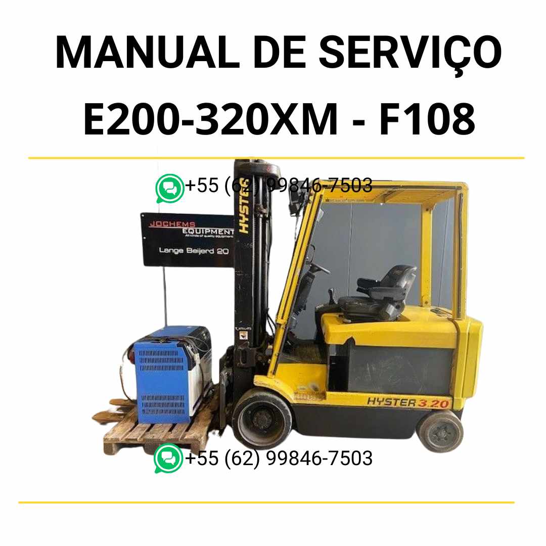 Manual de serviço Hyster E2.00-3.20XM em PDF, com instruções detalhadas, diagramas técnicos e guia completo de manutenção da empilhadeira.