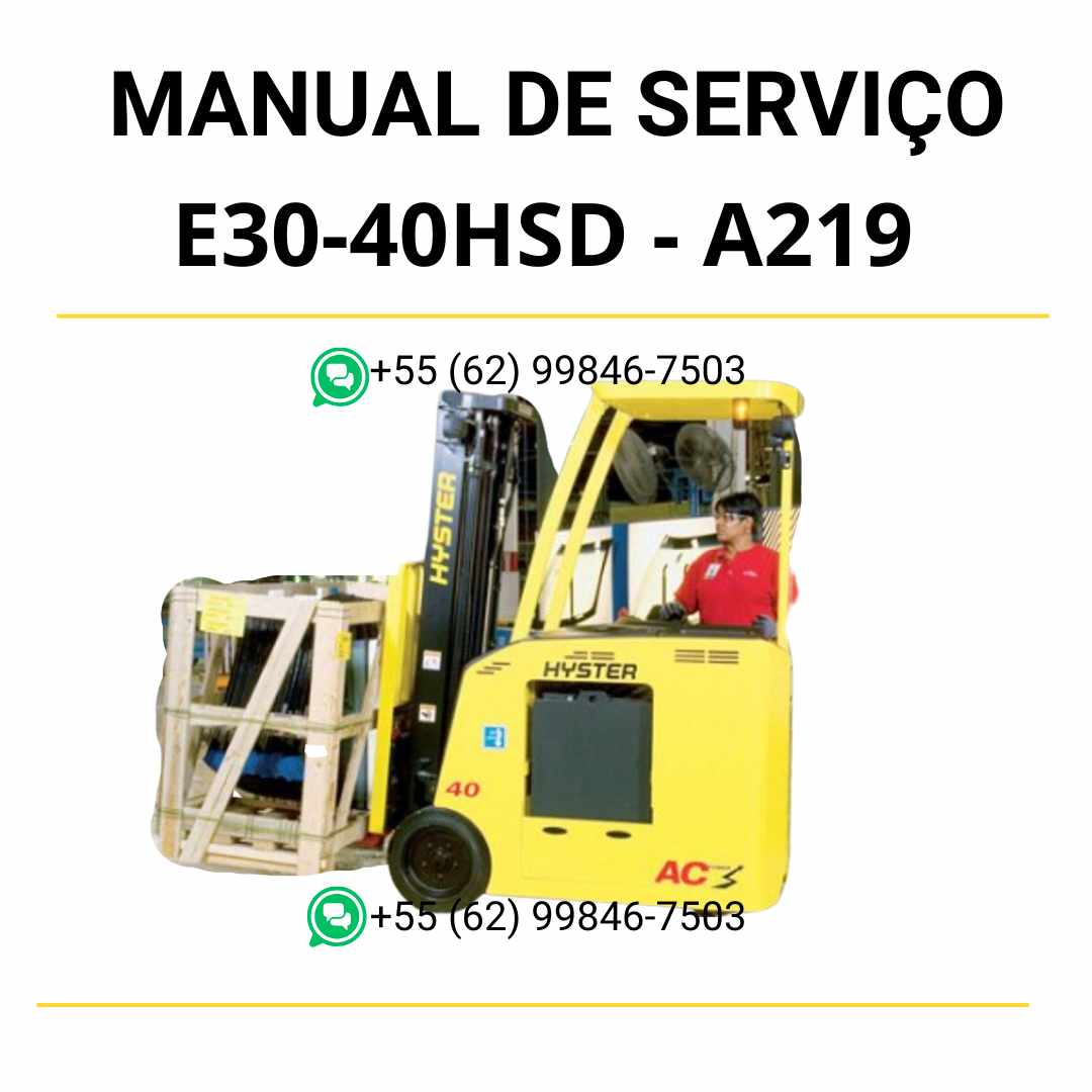 Manual de serviço Hyster E30-40HSD em PDF com ilustrações técnicas e orientações detalhadas de reparo e manutenção da empilhadeira.