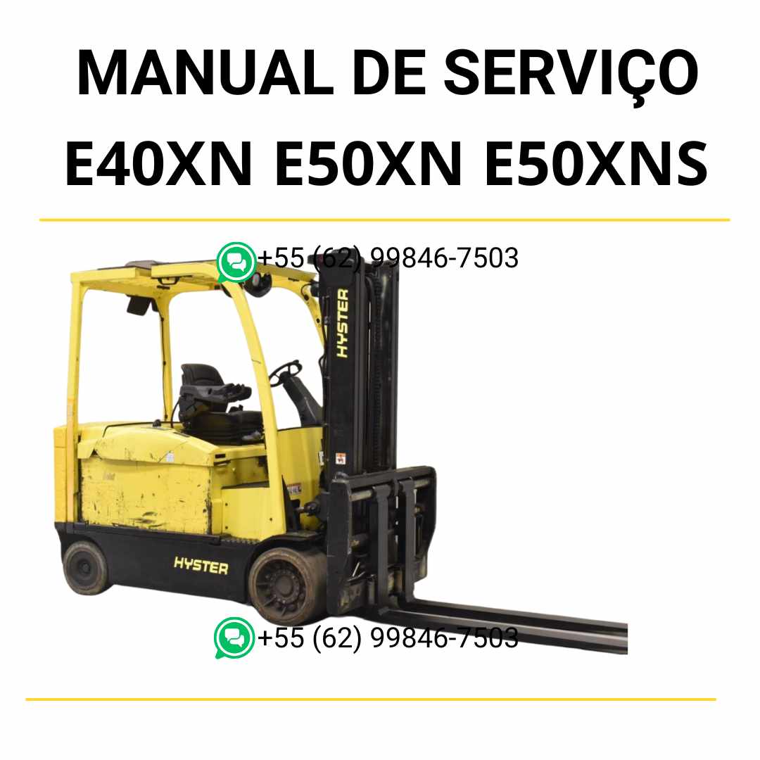 Manual de serviço Hyster E4.0XN, E5.0XN, E5.0XNS e E5.5XN (PDF) para empilhadeira elétrica, com instruções detalhadas e esquemas técnicos completos.