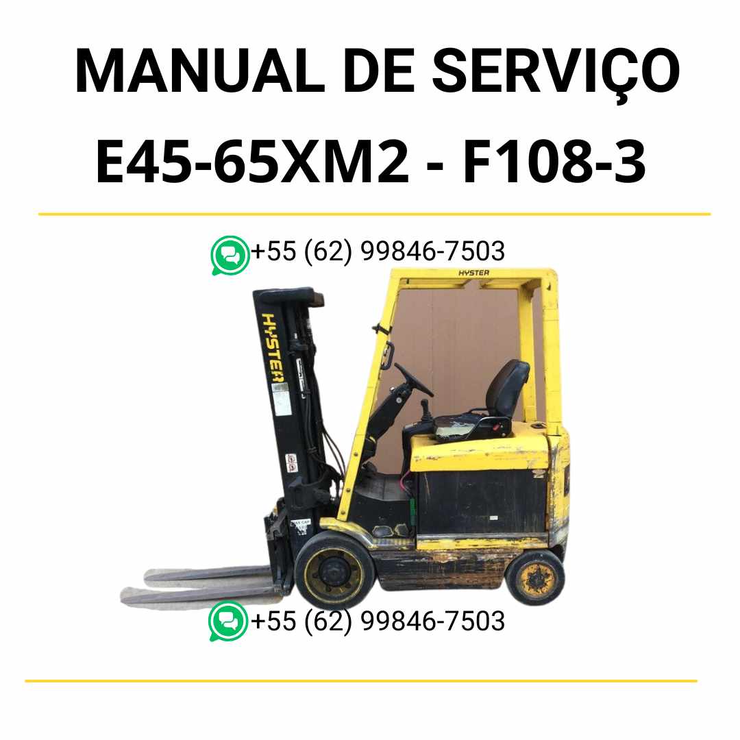 Manual de serviço Hyster E45-65XM2 em PDF, com diagramas detalhados, instruções de reparo e guia técnico completo para empilhadeiras.
