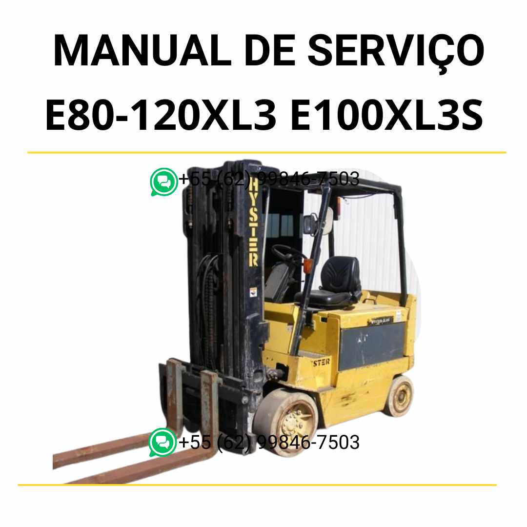 Manual de serviço Hyster E80-120XL3 e E100XL3S em PDF — guia técnico detalhado com procedimentos completos de manutenção e reparo da empilhadeira elétrica.