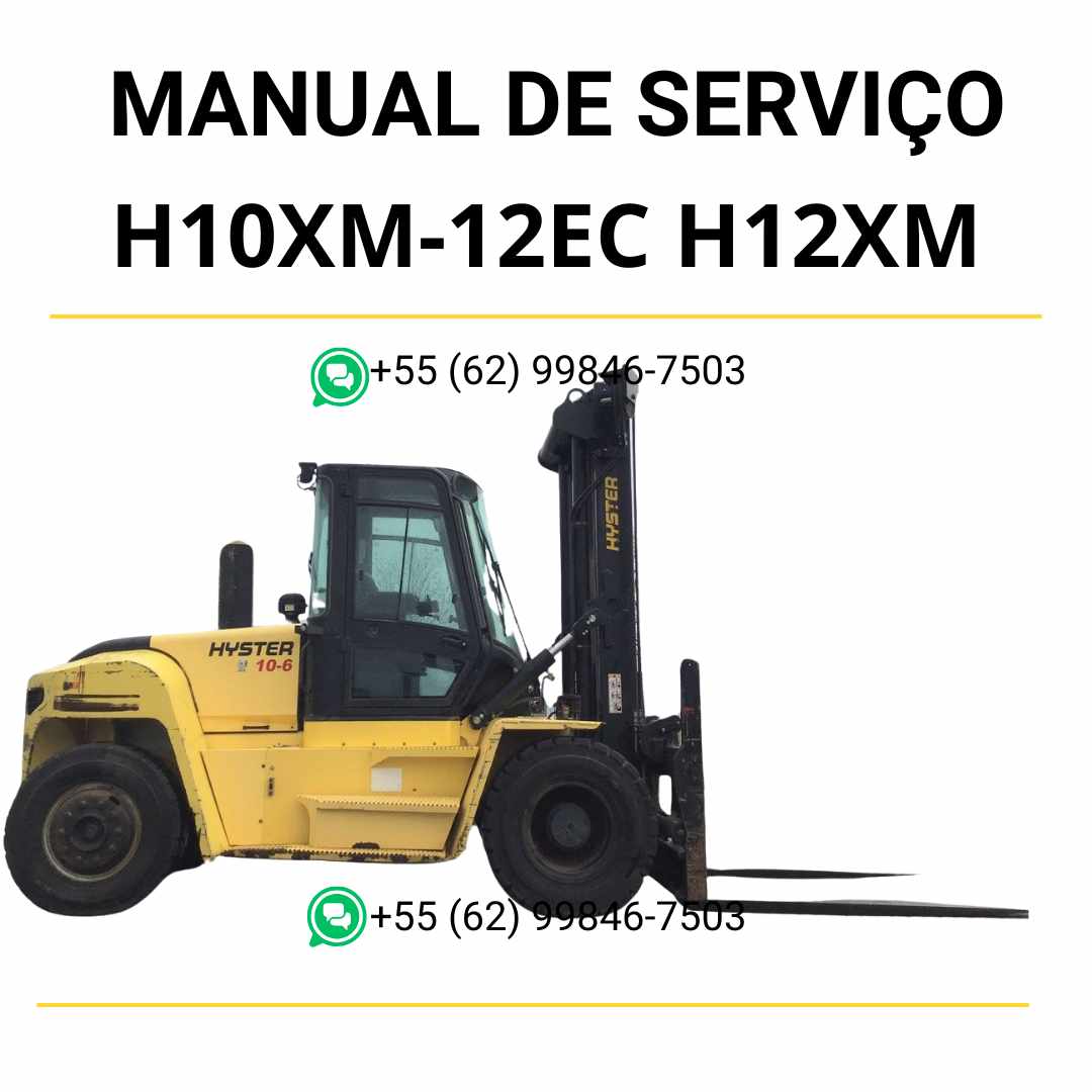 Manual de serviço Hyster H10XM-12EC e H12XM-12EC (H019) em PDF com instruções detalhadas de manutenção e ilustrações técnicas da empilhadeira.