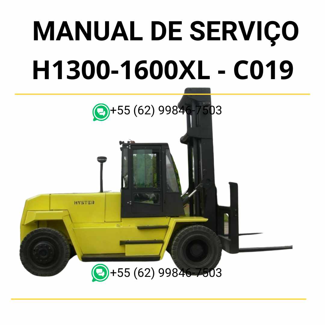 Manual de serviço Hyster H13.00-16.00XL (C019) em PDF — guia completo com ilustrações técnicas e procedimentos de manutenção da empilhadeira.