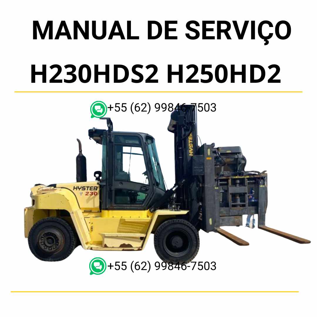 Manual de serviço Hyster H230HDS2, H250HD2 e H280HD2 em PDF com instruções completas de manutenção e diagramas técnicos ilustrados.