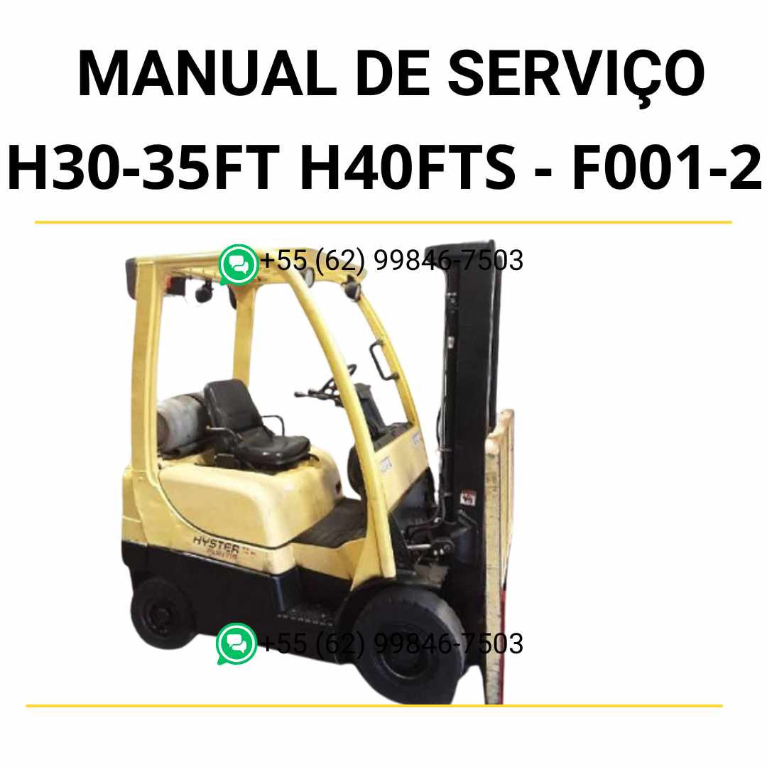 Manual de serviço Hyster H30-35FT e H40FTS em PDF com instruções detalhadas de manutenção, ajustes e diagnóstico completo da empilhadeira F001-2.