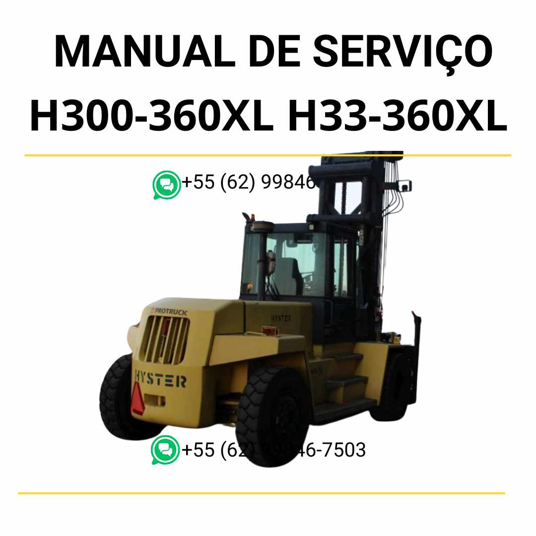 Manual de serviço Hyster H300-360XL e H33-360XL-EC (D019-2) em PDF com guia técnico completo, diagramas e instruções detalhadas de manutenção.