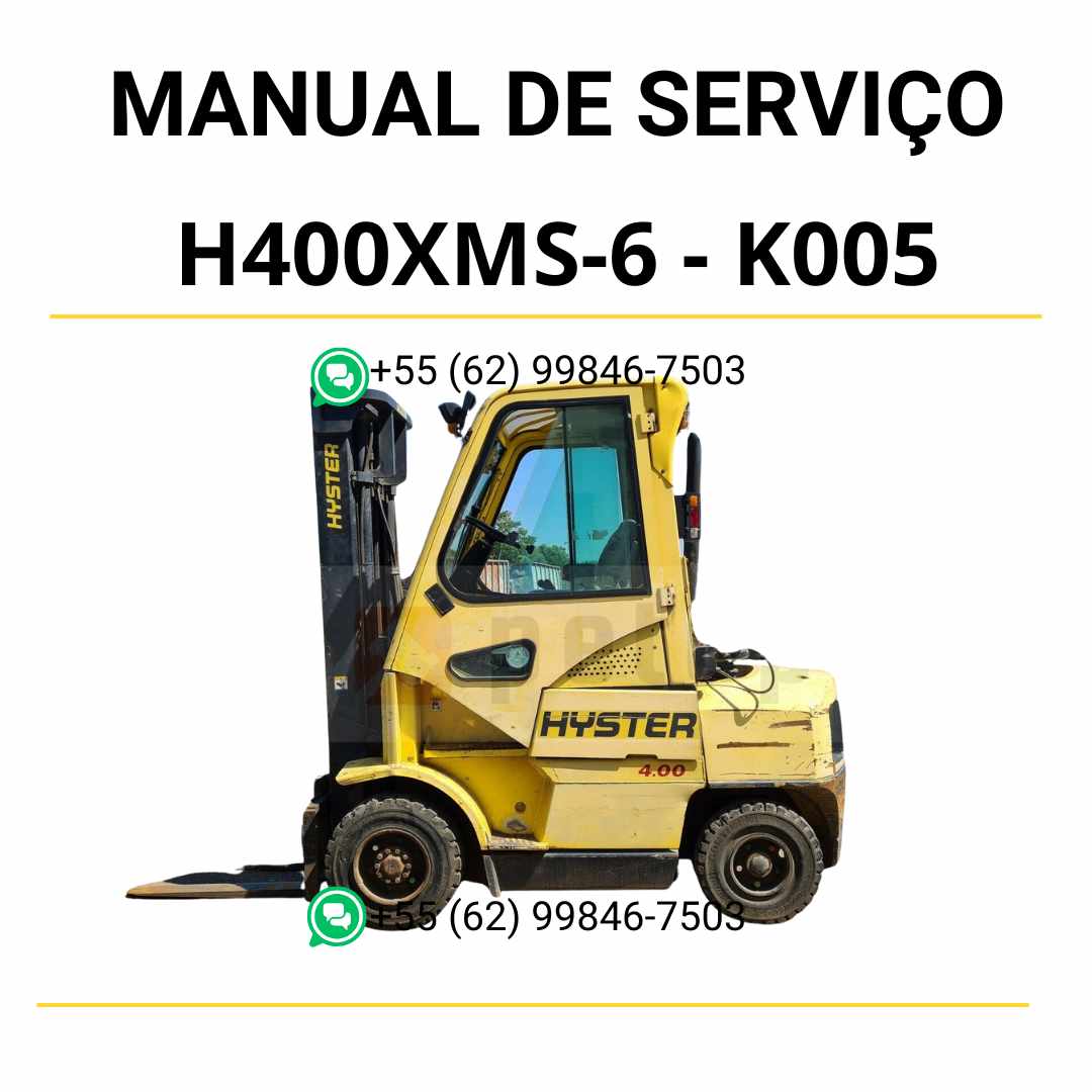 Manual de serviço Hyster H4.00XMS-6 (K005) em PDF com orientações detalhadas de manutenção e ilustrações técnicas completas.