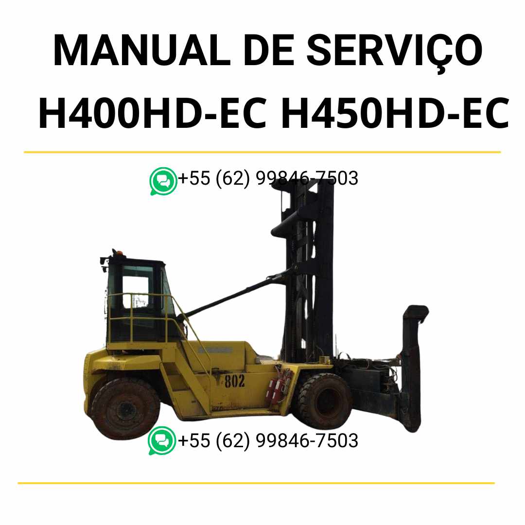 Manual de serviço Hyster H400HD-EC, H450HD-EC e H450HDS-EC em PDF — guia completo de manutenção e ajustes técnicos da empilhadeira.