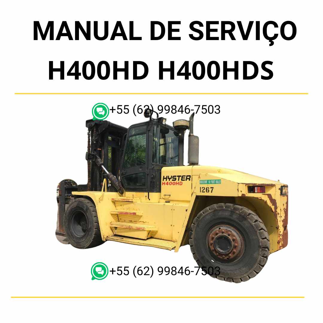 Manual de serviço Hyster H400HD, H400HDS, H450HD e H450HDS em PDF — guia técnico completo com ilustrações detalhadas e procedimentos de manutenção da empilhadeira.