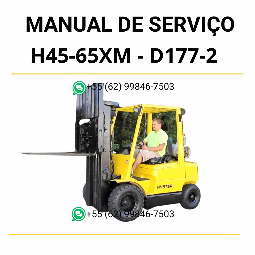 Manual de serviço Hyster H45-65XM (D177-2) em PDF com orientações completas de manutenção e diagramas técnicos detalhados da empilhadeira.