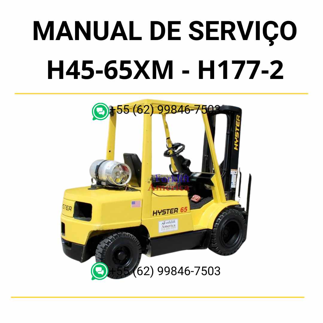 Manual de serviço Hyster H45-65XM (H177-2) em PDF com ilustrações técnicas detalhadas e instruções completas de manutenção da empilhadeira.