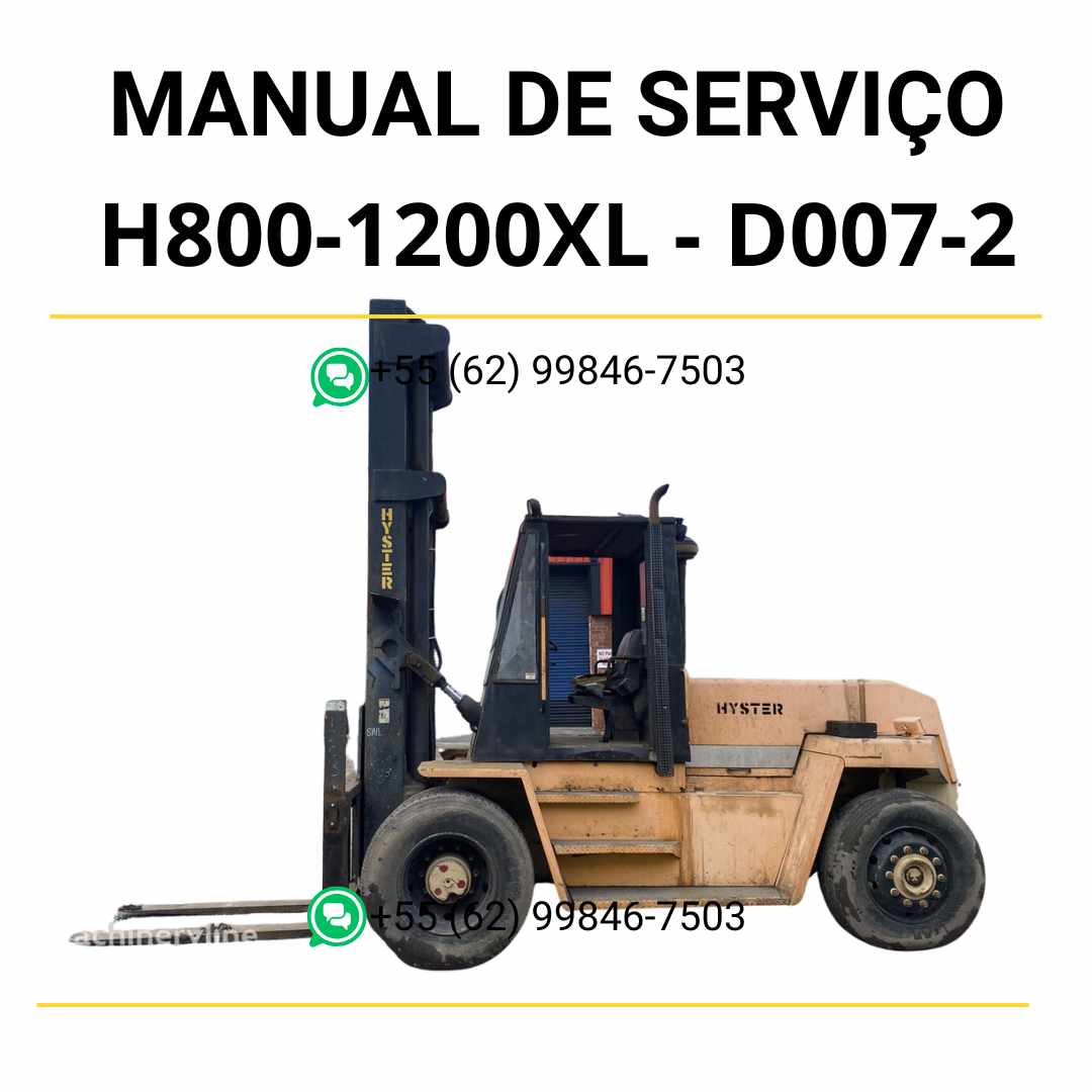 Manual de serviço Hyster H8.00-12.00XL (D007-2) em PDF com instruções detalhadas, diagramas técnicos e guia completo de manutenção da empilhadeira.