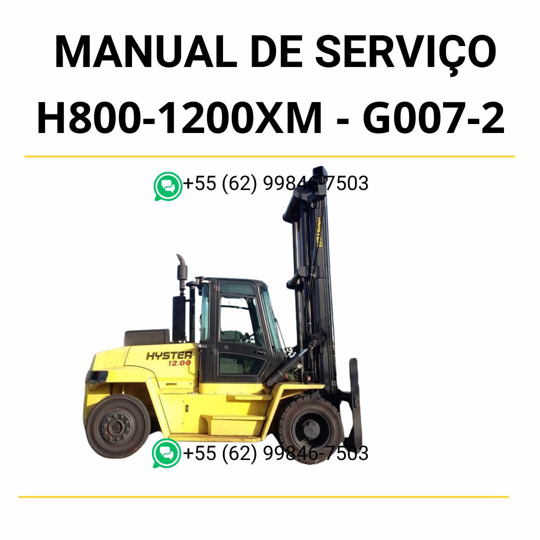 Manual de serviço Hyster H8.00-12.00XM (G007-2) em PDF com instruções detalhadas, diagramas técnicos e guia completo de manutenção da empilhadeira.