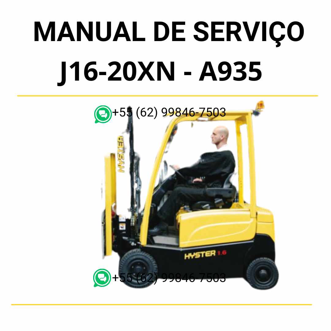 Manual de serviço Hyster J1.6-2.0XN (A935) para empilhadeiras elétricas, em PDF, com diagramas completos, orientações de diagnóstico e instruções detalhadas de manutenção.