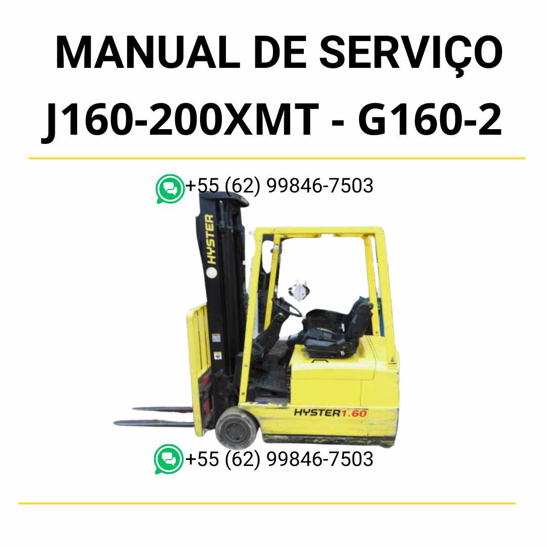 Manual de serviço Hyster J1.60-2.00XMT em PDF, com instruções completas, diagramas técnicos e guia de manutenção da empilhadeira.