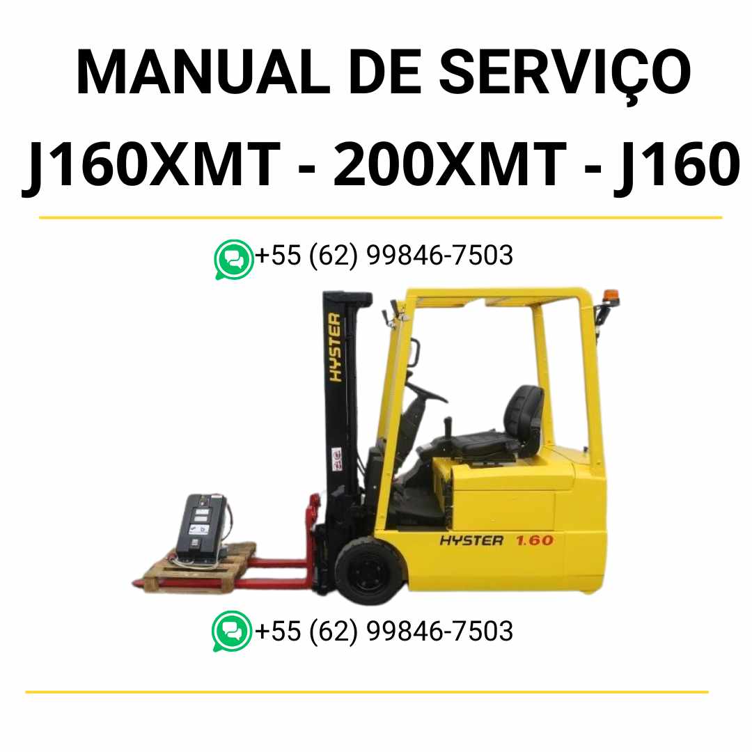 Manual de serviço Hyster J1.60XMT e 2.00XMT em PDF, com instruções detalhadas, diagramas e guia completo de manutenção da empilhadeira.