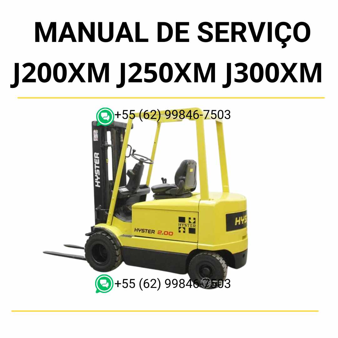 Manual de serviço Hyster J2.00XM, J2.50XM, J3.00XM e J3.20XM em PDF — guia técnico detalhado com procedimentos de manutenção e ajustes da empilhadeira.