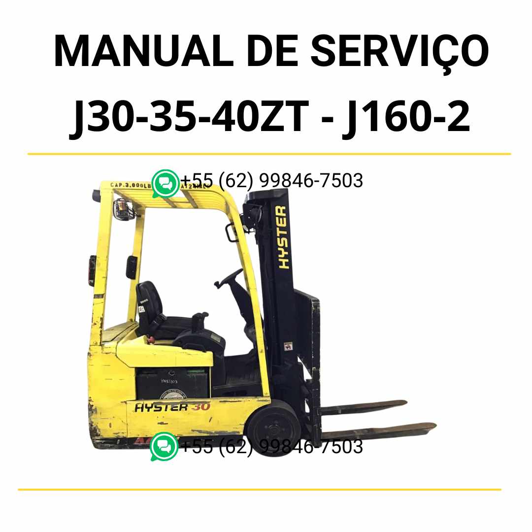 Manual de serviço Hyster J30-35-40ZT em PDF, com procedimentos técnicos detalhados e ilustrações completas para empilhadeira.